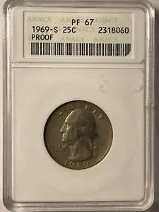 1969 S ANACS Soapbox Proof 67 Washington Quarter - Picture 1 of 4