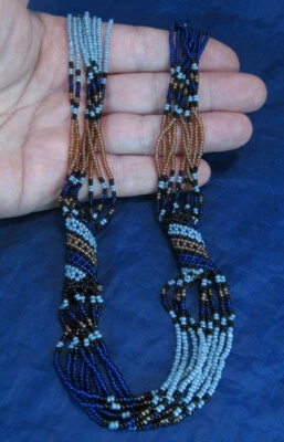  *Artisan Hand Beaded Multi Strand Necklace Cobalt Gray Amber Glass Beads 20" - Image 1 of 4