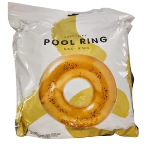 Sunnylife Pool Ring Gold Disco Glitter Inflatable Float Summer Fun Swimming - Picture 1 of 4