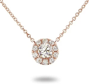 Collar colgante de diamantes florales en racimo de halo cultivado en laboratorio de oro 14K - Imagen 1 de 13