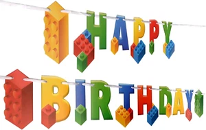 Building Block Birthday Party Supplies Banner by Aliza | Baby Boy Toddler Kids B - Picture 1 of 12