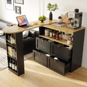 Kitchen Island Extendable Dining Table with Storage Cabinet Bar Bistro Table - Picture 1 of 10