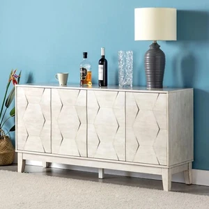 Mid Century Modern Sideboard Buffet Cabinet Credenza Stand Wide Solid Wood White - Picture 1 of 9