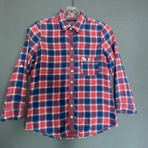 Abercrombie Kids Girls Blue Pink Plaid Buttondown Shirt Sz S Coastal Cowgirl - Picture 1 of 9