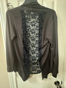 Hype Girls Open Front Jacket Floral Lace Back, Dark Brown, 3X - Picture 1 of 3