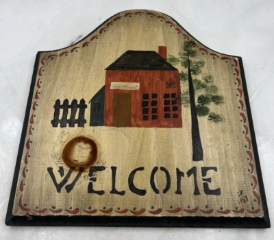 Vintage Wood Welcome Sign 10.5in Hand Carved & Painted Garden Barn Home - Image 1 of 4