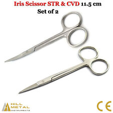 Set of 2 Iris Scissors 4.5" Curved & Straight Surgical Dental Instruments