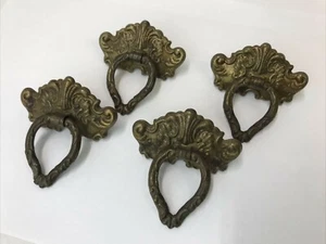 4 Vtg Antique Brass Tone Drawer Pull Drop Bail Bat Wing Dresser Handle Victorian - Picture 1 of 9