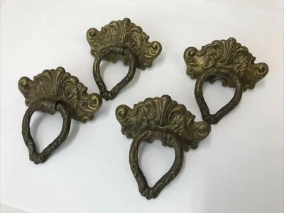 4 Vtg Antique Brass Tone Drawer Pull Drop Bail Bat Wing Dresser Handle Victorian - Image 1 of 4