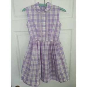 Vintage 60s Girls Plaid Print Dress Spring Summer Purple White 10 - Picture 1 of 6