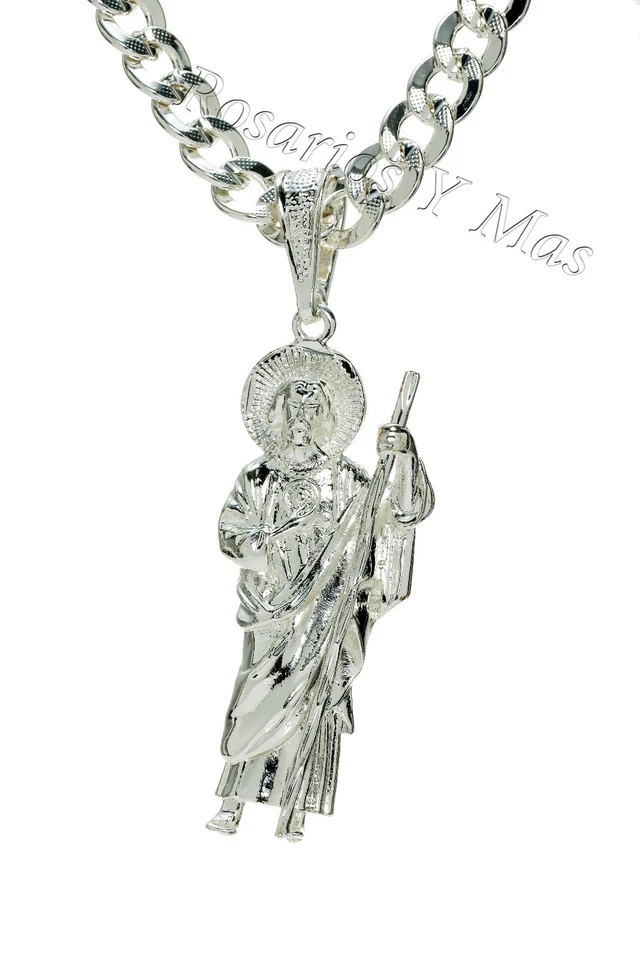 Colgante St Jude relleno de oro blanco con collar de 26" nuevo Saint Jude Foto 1 de 1