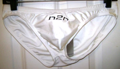 A N2N White Z41 swim bikini with n2n logo on front pouch, size  Med. unlined - Image 1 of 3
