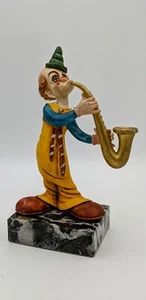 Vintage Clown große Füße mit Saxophon Marmorsockel 6" hoch Harz - Bild 1 von 7