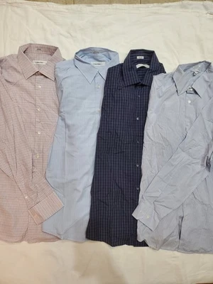 Lote de 4 - Camisas de vestir de algodón a cuadros Calvin Klein de manga larga para hombres talla grande Foto 1 de 4