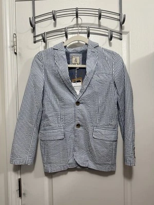 Куртка блейзер Lands Ends KIDS Seersucker размер 10 синяя в полоску опрятная морская для мальчиков - Изображение 1 из 4