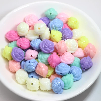 Craft DIY Mixed Pastel Color Acrylic 3D Carved Rose Flower Charm Beads 12mm 16mm - Image 1 of 4
