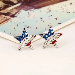 NEW 5/8" Silver Patriotic Star Post Earrings American Flag - Picture 1 of 1
