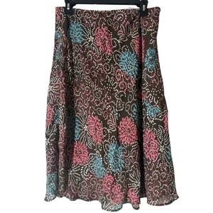 Cato Brown Floral Y2k Midi Skirt Sz M Fairy Grunge 2000s Flowy Pull On Whimsical - Picture 1 of 8