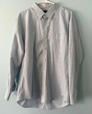 Lands End Dress Shirt Men 17 34  Blue Striped Button Down Long Sleeve Tailored - Image 1 of 4