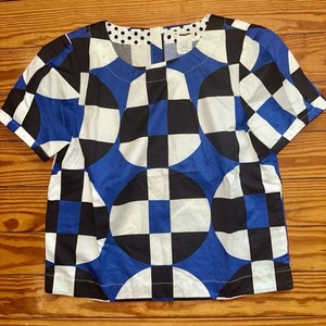 J Crew CREWCUTS Girl's Geometric Print Top Blue/Blk/White, SS Size 10 - Picture 1 of 10