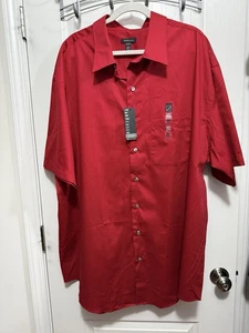 Van Heusen Men’s 3XLT Red No Iron Shirt Button Short Sleeve Collared Big & Tall - Picture 1 of 17