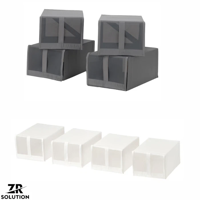 4 Pack IKEA SKUBB Shoe Boxes White 22x34x16cm Drop Front Storage Organiser New - Image 1 of 1