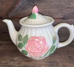 Vintage 1950's Shawnee Handpainted Embossed Pottery Teapot Pink Roses USA - Picture 1 of 11