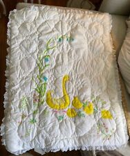 North Star USA Vtg Quilted Baby Crib Blanket Mother Goose Babies Eyelet Trim