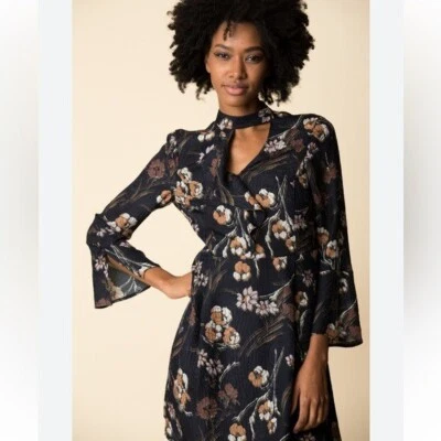 DEREK LAM Cascade Floral Silk Blend Ruffle Mini Dress in Black Size 2 - Image 1 of 4