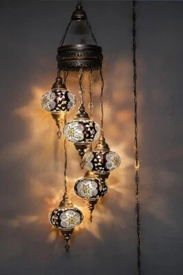 Lámpara araña de mosaico turco hecha a mano luz colgante boho decoración de techo arte Foto 1 de 4