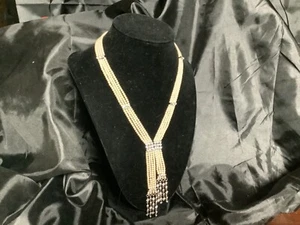 "Collar vintage semillas imitadas perlas diamantes de imitación impresionante ropa de noche 16" - Imagen 1 de 5
