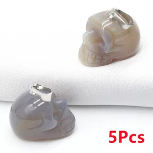 Cuentas colgantes de Reiki talladas cráneo de ágata gris natural 5 piezas HT1384 - Imagen 1 de 3