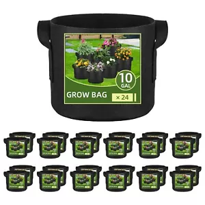 24 Pack 10 Gallon Grow Bags Heavy Duty Thickened Aeration Fabric Pots with Ha... - Picture 1 of 7