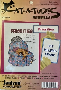 NEW IN PACKAGE! “CAT-A-TUDES” PRIORITIES Floss, Frame, Needle, Cloth & Instructs - Picture 1 of 2