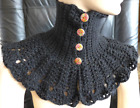 Handmade Crocheted Collar Scarf Wrap Shawll  Black buttons Soft Capelet Gift
