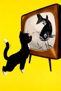Cat Watch The Fish From Tv Original Vintage Wall Art Home Decor - POSTER 20x30 - Picture 1 of 4