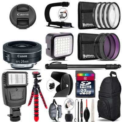 Lente Canon EF-S 24 mm f/2,8 STM - Kit de video + Flash - Paquete de accesorios de 32 GB Foto 1 de 4