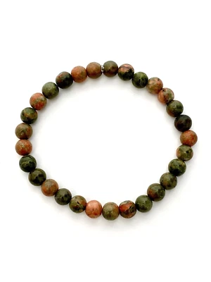 Brazalete Natural Unakita 7.0" 6mm Piedras Preciosas Cuentas con Cordón Elástico Foto 1 de 2