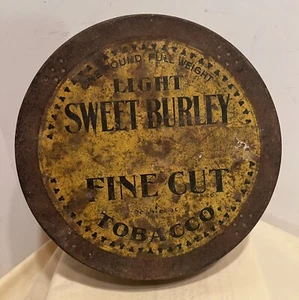 Light SWEET BURLEY Fine Cut TOBACCO 1 lb. Round TIN Antique 8” CANISTER & LID - Picture 1 of 5