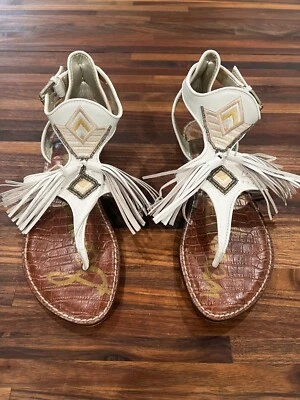 Sam Edleman Giblin White Leather Tassel Tribal Print Embroidery Sandal 7.5 EUC - Image 1 of 4