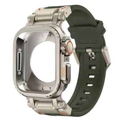 Estuche resistente de metal + correa de silicona para Apple Watch Ultra 3 49 mm 11 10 9 8 7 6 5 SE Foto 1 de 4