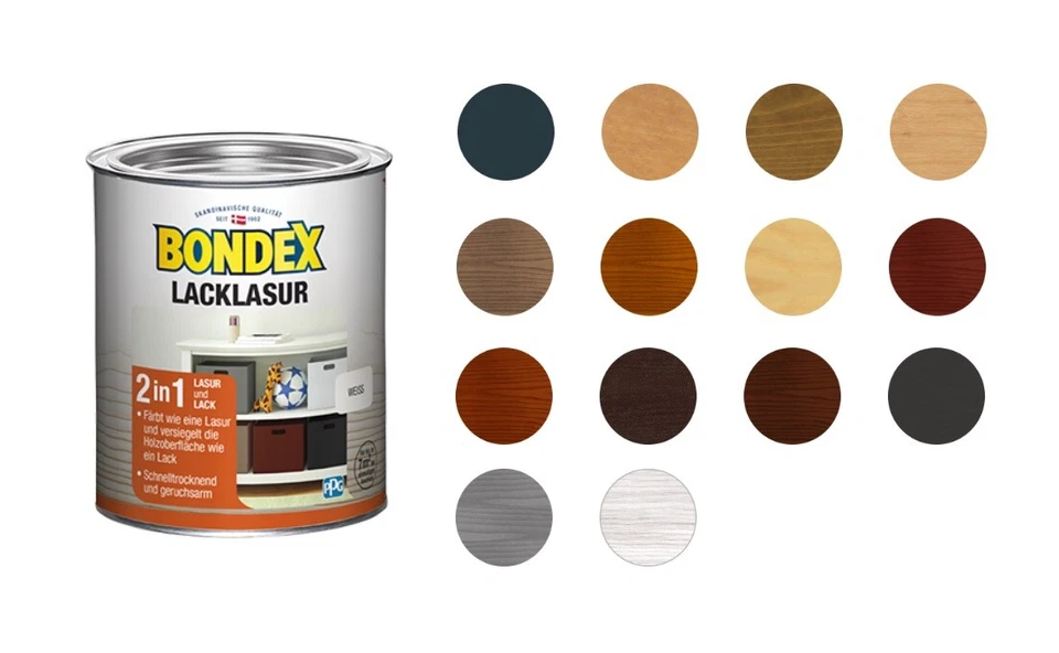 Bondex 375 ml Lacklasur 2in1 Lasur & Lack in einem, Holz Innenbereich, Farbwahl - Bild 1 von 1