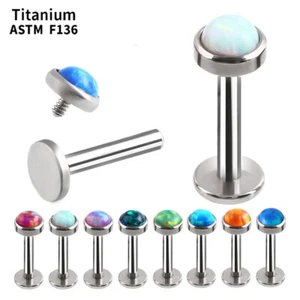 F136 Titanium Lip Nose Ring Opal Labret Internal Thread Monroe Bar 3/4/5mm Ball - Picture 1 of 11