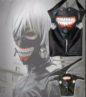 Tokyo Ghoul Kaneki Ken Imitación Cuero Cremallera Disfraz Máscara Halloween Juegos con disfraces Anime Foto 1 de 4