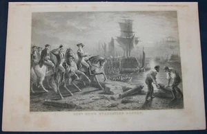 Gen. Howe Evacuating Boston Bookplate Engraving c.1882 - Picture 1 of 1