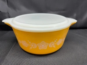 Vintage Pyrex Butterfly Gold 475 Set Casserole Dish w/ White Lid - Picture 1 of 8