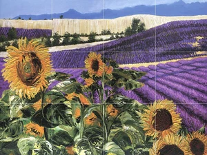 Ceramic Backsplash Tile Mural Floral Kitchen/Bathroom - Sunflowers & Lavender - Picture 1 of 11