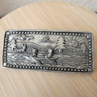 复古 Vincent Pewter "The Canoe Trip" 户外场景 1989 年胸针 — 第 1/4 张图片