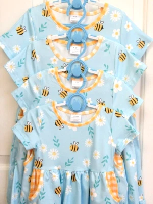 Girls Easter Dress Church Bees Flowers Gingham Pockets NEW 5-6Y w/ Bee  Bow — 第 1/4 张图片
