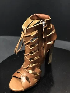 Diesel Black Gold Bea Brown Leather Heels Women Shoes Size EUR 37 Made in Italy - Picture 1 of 8